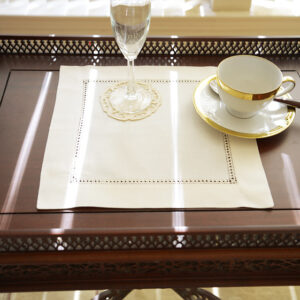 Edinburgh Hemstitch 12″ Square Placemat. Pearled Ivory color.