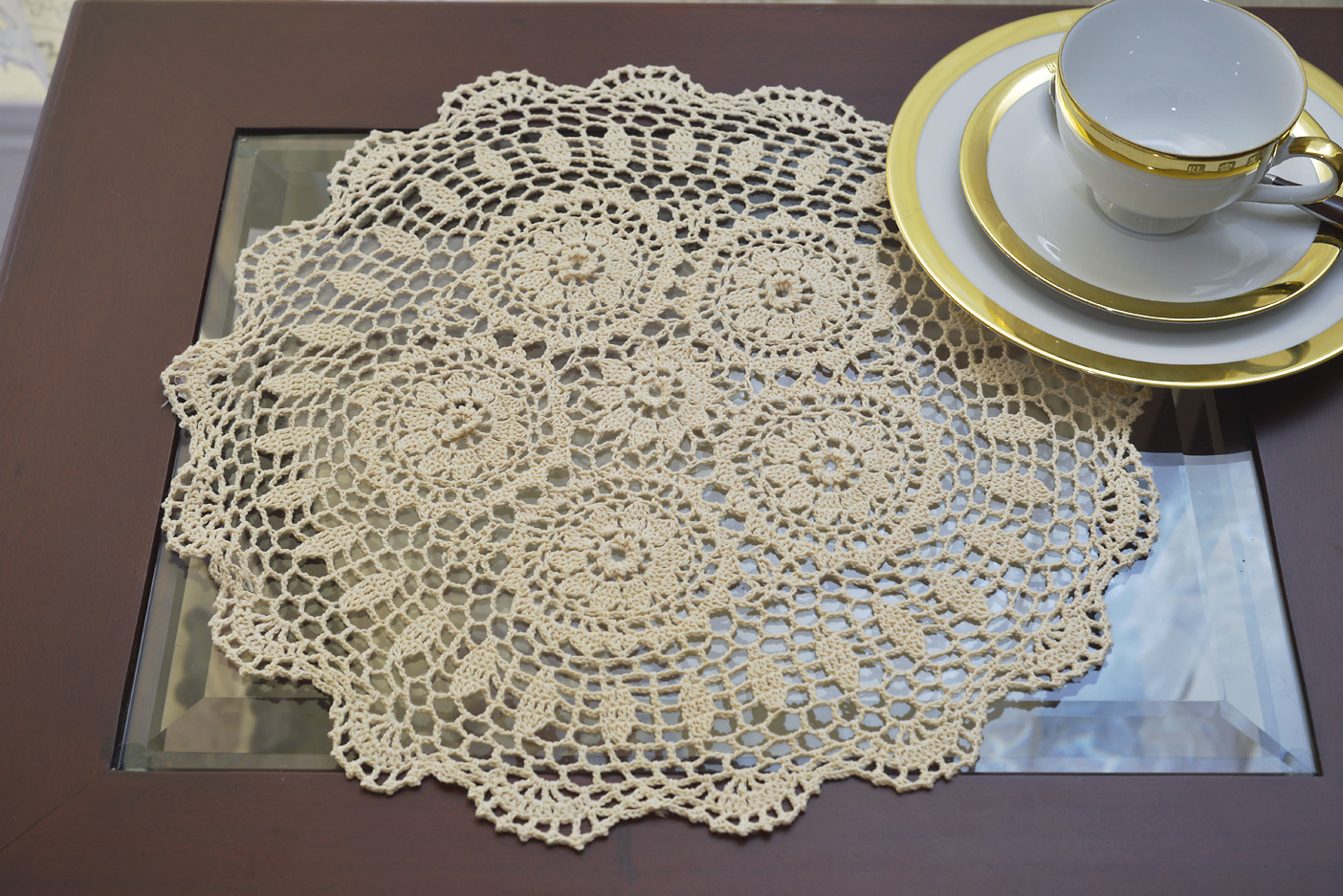 Wheat Color. 16" Round Crochet Placemat