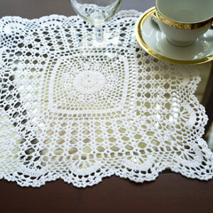 Square Crochet Placemats. White & Ecru Color. Each.